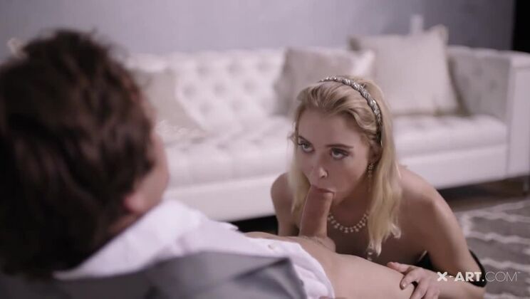 Sexy Blonde Chloe Teases with Handjob in Couture