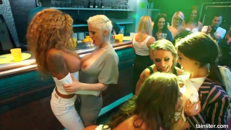 [Tainster] - Hot MILFs Tiffany Tatum & Tina Kay Lick Pussy in Wild Party Scene - Big Tits & CFNM