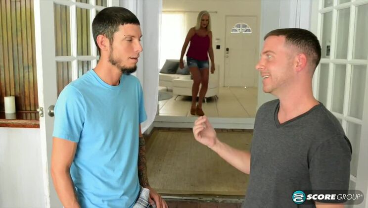 Blonde MILF Enjoys Two Young Studs