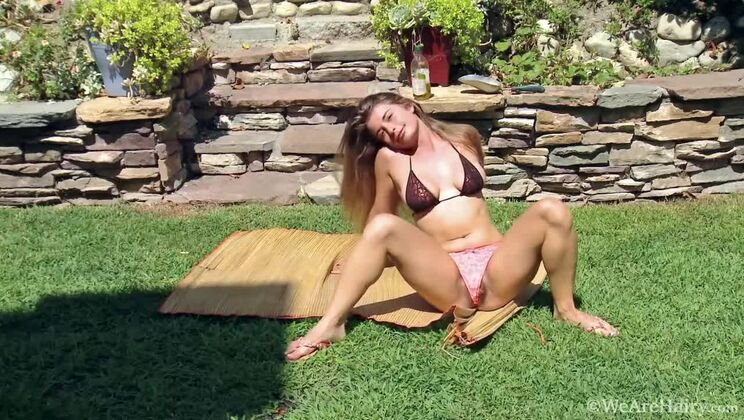 Hairy Brunette Plays Alone Outside