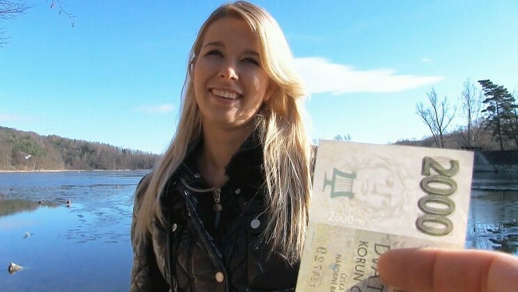 European Blonde Nikky Dream Bangs Outdoors