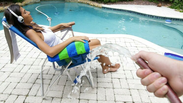 Pranked Latina Brunette in Pool