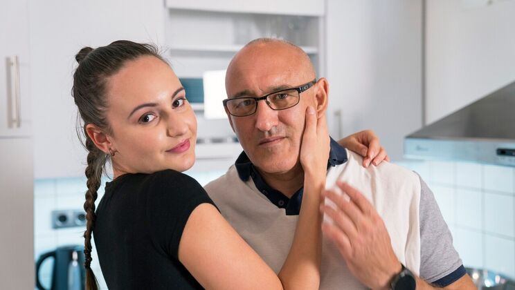 Old Man Dealing with Young Messy Girl