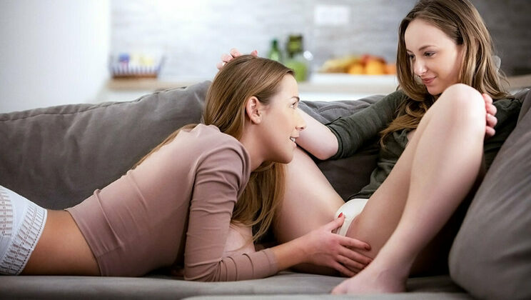 Blonde and Brunette in a Hot Lesbian Encounter