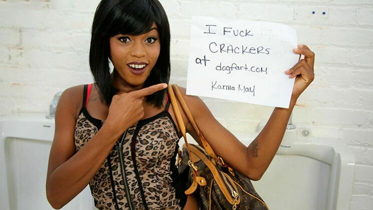 Shaved Ebony Karma May in Action