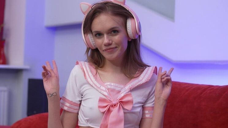 Young Skinny Teen Sucks Big Cock and Swallows Cum