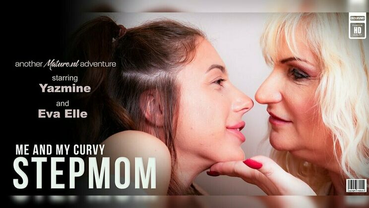Sexy Lesbian Stepmom Yazmine and Teen Eva Elle Use Strap-on