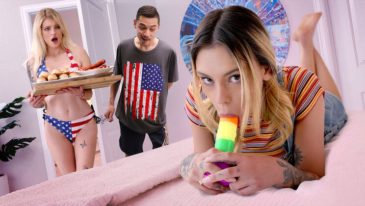 Skinny Sluts Sucking Dick in Wild Threesome