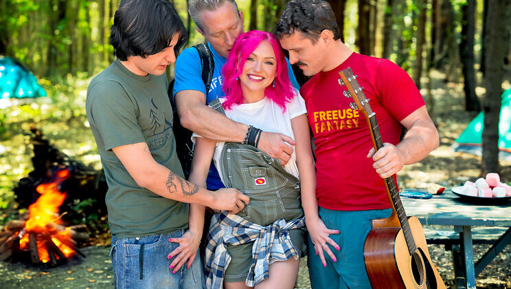 Shared Girlfriend Gets Cum Bath from Older Men