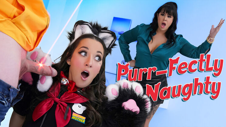 Stepmom, Neko, and Stepson in Brunette Threesome