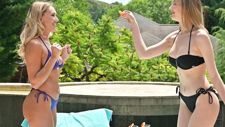 Lesbian BFFs Poolside: Anal Fun with Glass Dildo