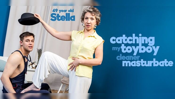 Stella the horny cougar sees cleaner boy's hard dick and gets on top for a cowgirl ride