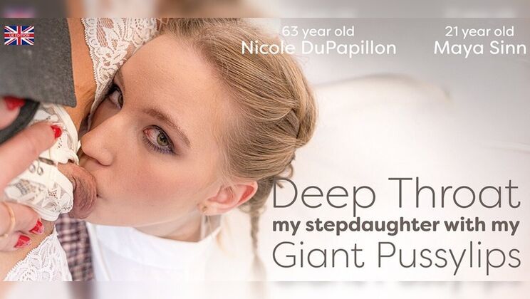 Hot stepmom deepthroats stepdaughter with red lips and big wet pussy