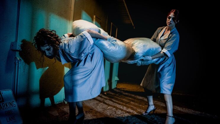 Hotel Lesbian Action: Caucasian Girls in Dress & Garter Belt Sex Scene