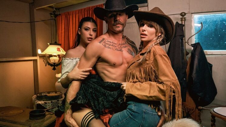 Blonde with Natural Tits and Tattooed Brunette Service Big Cock