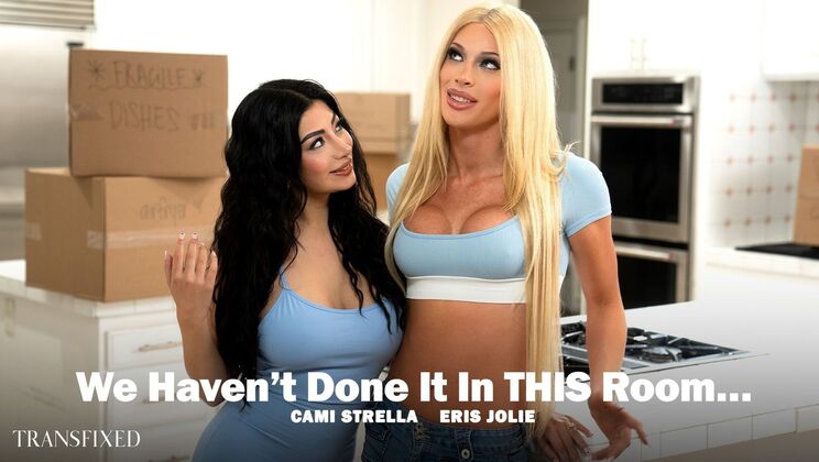 Big Tit Blonde Takes Cum on Pussy from Shemale in New Location