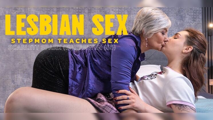 Arwen and Scarlett Spark: A Hairy Mature Teases a Young Lesbian Lover
