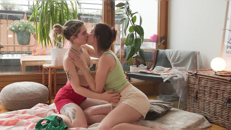 Oiled over 30 babes Alice T and Mary H lick and finger each other