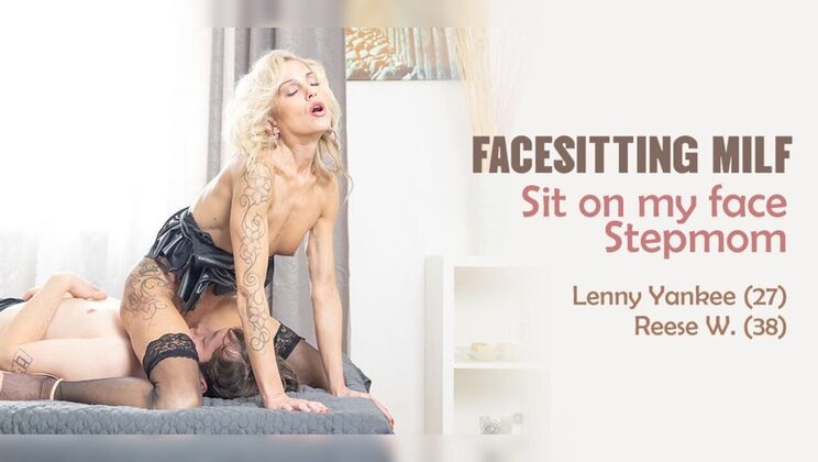 Tattooed Mature Reese W. Sits on Son's Face Then Licks His Shaft