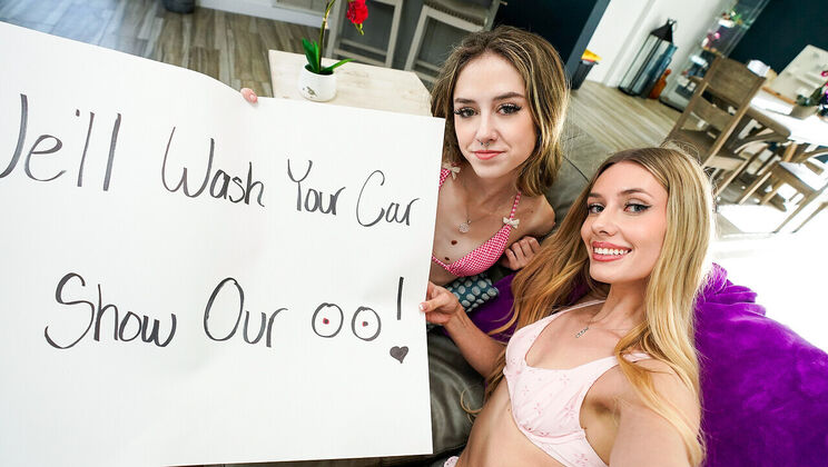 Emily Jade And Daisy Fox - Stepsis Carwash With Cowgirl And Blowjob