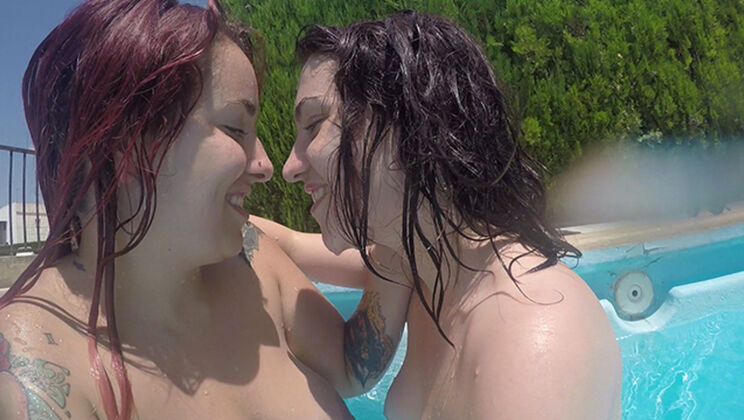 Slippery When Wet: Outdoor Lesbian Foot Licking and Breast Kissing