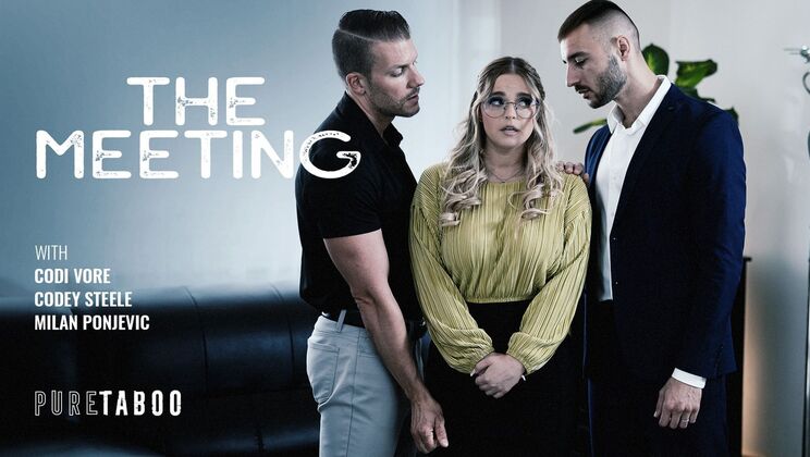 The Meeting: Curvy Secretary Takes Double Blowjob